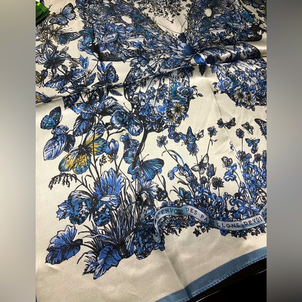 100 Silk Scarf Bandana Blue Butterfly